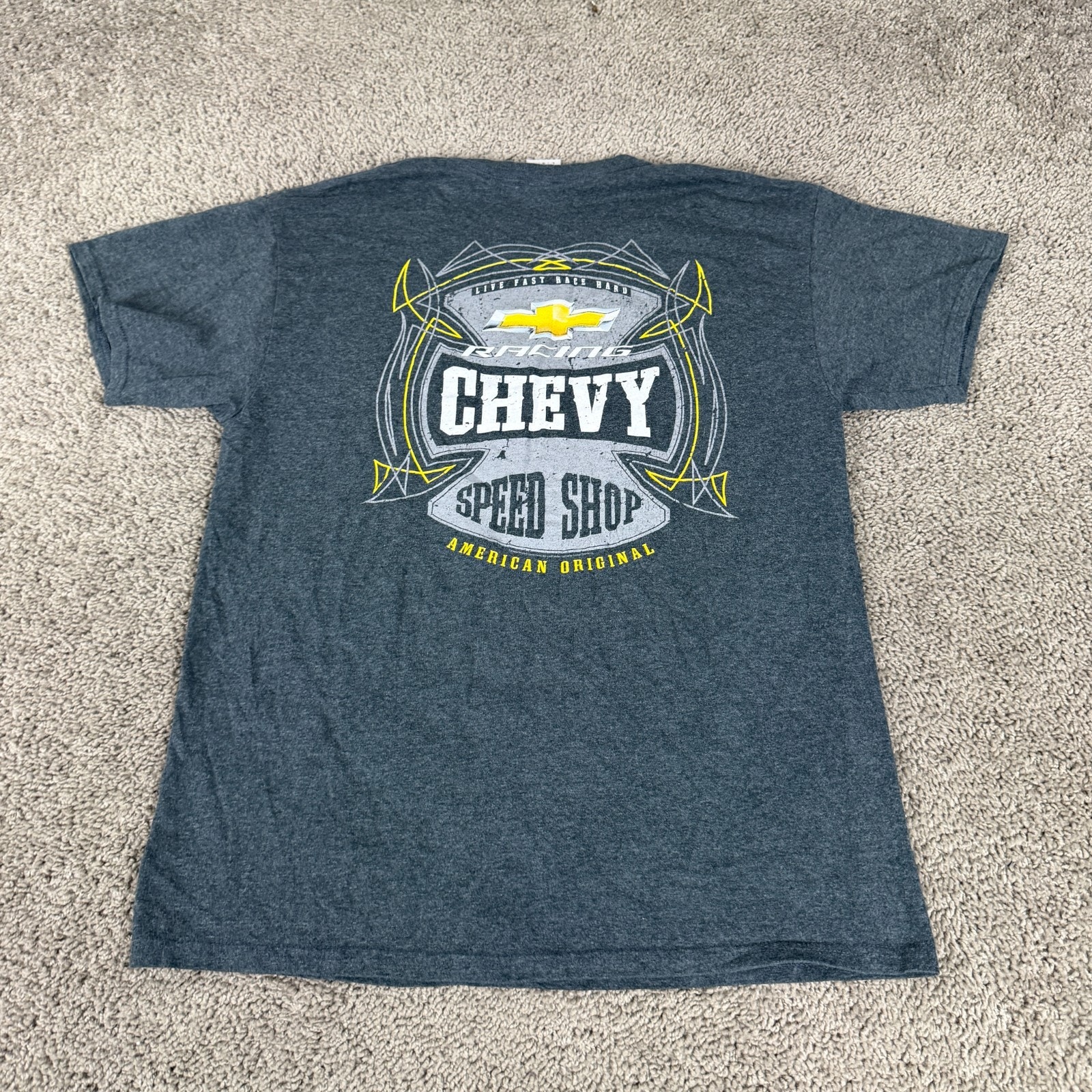 Chevy Racing Shirt Mens Large Gray Chevrolet Speed Shop Short Sleeve Casual